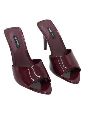 Nine West Womens Hather Slip-On Stiletto Sandals Dark Red Patent Size 6.5M
